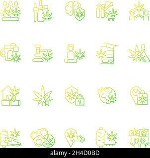 Cannabis in everyday life gradient linear vector icons set Stock Vector