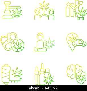 Marijuana plant use gradient linear vector icons set Stock Vector