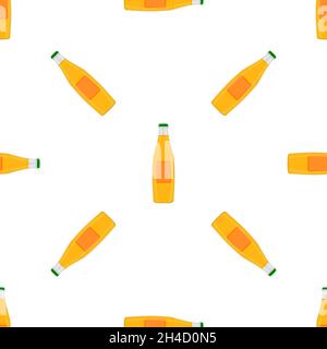 Illustration on theme seamless beer glass bottles with lid for brewery. Pattern beer consisting of many identical glass bottles on white background. G Stock Vector
