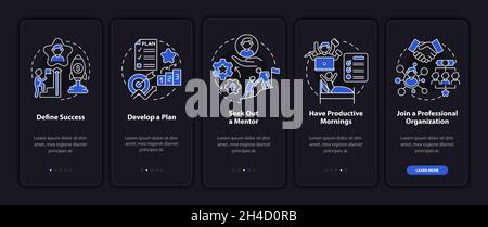 Productive work to develop career onboarding mobile app page screen Stock Vector