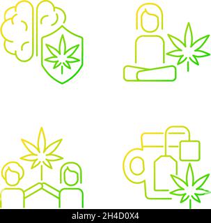Cannabis and mental health gradient linear vector icons set Stock Vector