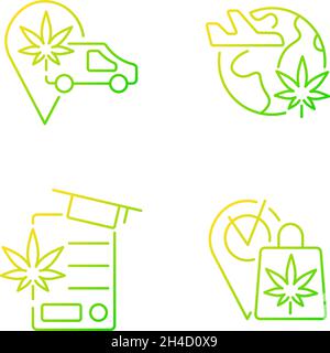 Worldwide cannabis industry gradient linear vector icons set Stock Vector