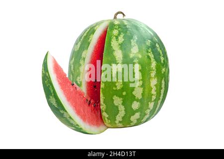 Big watermelon and slice isolated on white background Stock Photo