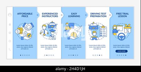 Driving school benefits onboarding vector template Stock Vector