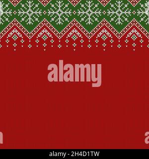 Knitted background with snowflakes and copyspace. Horizontally seamless pattern for Christmas or New Year design. Sweater border ornament Stock Vector