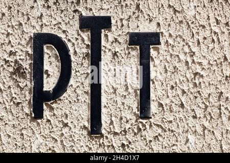 Vienne, France - June 7, 2020: PTT logo on a wall. PTT divided since 1991 between France Télecom and La Poste Stock Photo