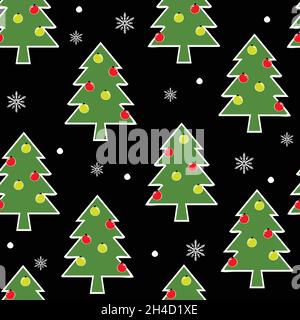 Seamless vector pattern with Christmas trees on black background. Simple winter holiday wallpaper design. Seasonal forest fashion textile. Stock Vector