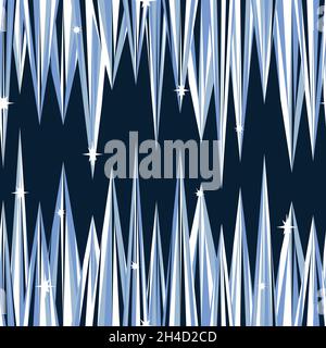 Seamless vector pattern with ice crystals on blue background. Winter stalactites wallpaper design. Decorative gemstone fashion textile. Stock Vector