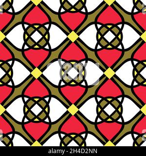 Seamless vector pattern with mosaic tile on green background. Decorative floor tile wallpaper design. Geometric fashion textile texture. Stock Vector