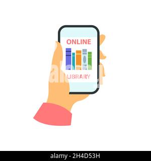 Smartphone in your hand concept. Online library Stock Vector