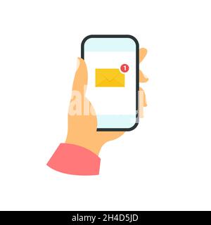 Smartphone in hand concept. New message Stock Vector