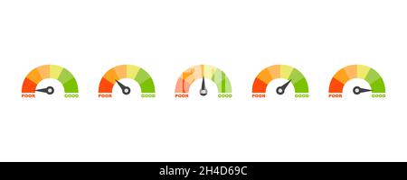 credit score speedometer icon set Stock Vector