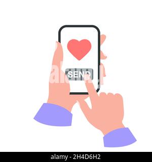 Smartphone in your hand concept. Send like Stock Vector