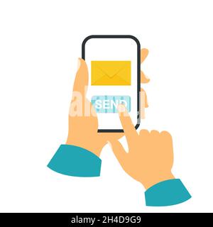 Smartphone in your hand concept. Send a message Stock Vector