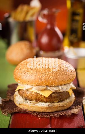 Cheeseburger with a sprinkle of light sesame Stock Photo