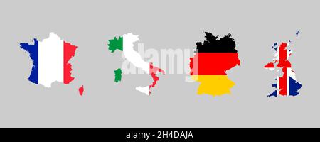Map national country flag. France, Italy, Germany and United Kingdom Stock Vector