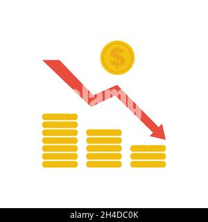 Financial crisis concept icon with coins and arrow Stock Vector