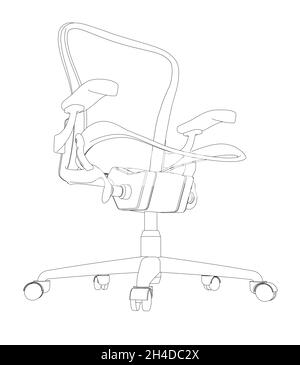 Gaming chair outline from black lines isolated on white background. Perspective view. Vector illustration Stock Vector