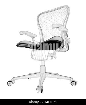 Gaming chair frame from black lines isolated on white background. Perspective view. 3D. Vector illustration Stock Vector