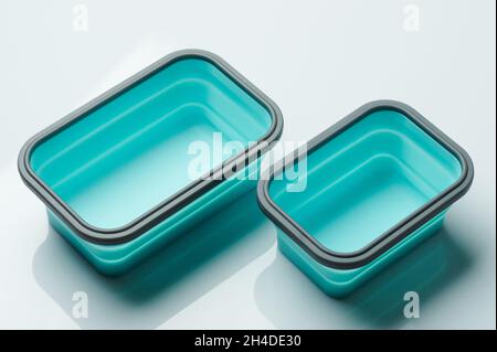 Two open clean lunch boxes isometric  isolated on white background Stock Photo