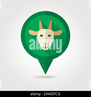 Goat flat pin map icon. Map pointer. Map markers. Animal head vector ...