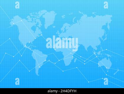 Financial chart graph background with world map Stock Vector