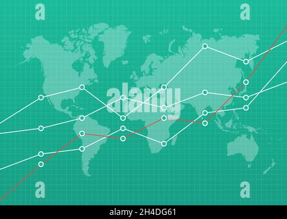 Financial chart graph background with world map Stock Vector