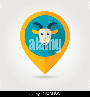 Goat flat pin map icon. Map pointer. Map markers. Animal head vector ...