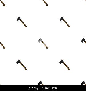 Illustration on theme pattern steel axes with wooden handle, metal ax for hunting. Big kit ax consisting of many identical axes on white background. F Stock Vector