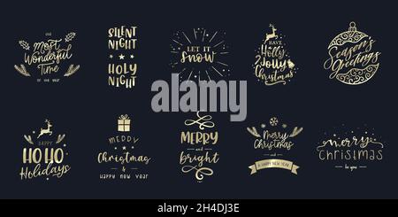 Cute set of Christmas labels with different hand writings and hand drawn ornaments, great for gift boxes, stickers, cards - vector design Stock Vector