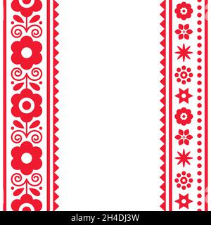 Polish folk art vector greeting card design or wedding invitation with flowers and geometric shapes Stock Vector