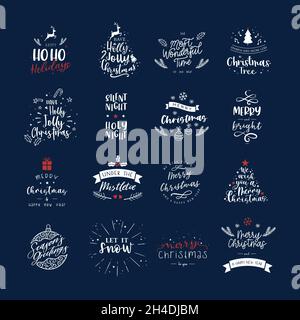 Cute set of Christmas labels with different hand writings and hand drawn ornaments, great for gift boxes, stickers, cards - vector design Stock Vector