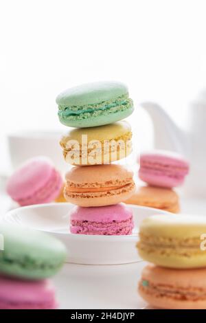 Brightly colored crunchy french macaron biscuits Stock Photo