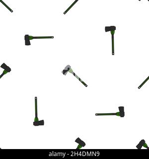 Illustration on theme pattern steel axes with wooden handle, metal ax for hunting. Big kit ax consisting of many identical axes on white background. F Stock Vector