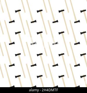 Illustration on theme pattern steel axes with wooden handle, metal ax for hunting. Big kit ax consisting of many identical axes on white background. F Stock Vector