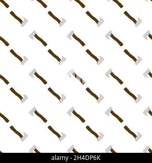 Illustration on theme pattern steel axes with wooden handle, metal ax for hunting. Big kit ax consisting of many identical axes on white background. F Stock Vector