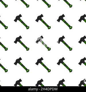 Illustration on theme pattern steel axes with wooden handle, metal ax for hunting. Big kit ax consisting of many identical axes on white background. F Stock Vector