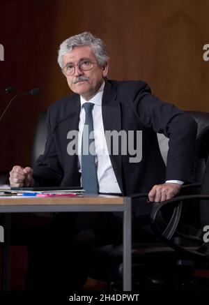 Massimo D'Alema, president Foundation of European Progressive Studies, and former Italian Prime Minister gives a speech at the Fabian Society Summer Conference 'Britain's Future, Labour's Future' 2016 at the Congress Centre, central London, in May 21, 2016. Stock Photo