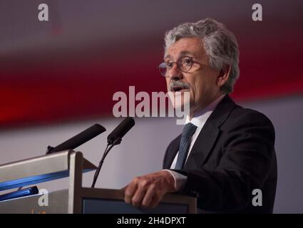 Massimo D'Alema, president Foundation of European Progressive Studies, and former Italian Prime Minister gives a speech at the Fabian Society Summer Conference 'Britain's Future, Labour's Future' 2016 at the Congress Centre, central London, in May 21, 2016. Stock Photo