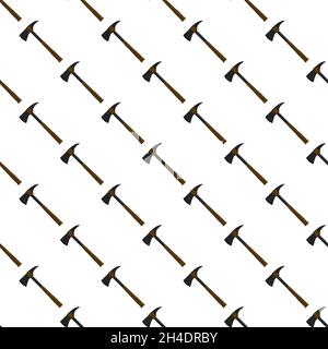 Illustration on theme pattern steel axes with wooden handle, metal ax for hunting. Big kit ax consisting of many identical axes on white background. F Stock Vector