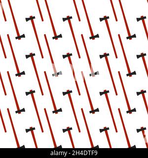Illustration on theme pattern steel axes with wooden handle, metal ax for hunting. Big kit ax consisting of many identical axes on white background. F Stock Vector