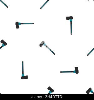 Illustration on theme pattern steel axes with wooden handle, metal ax for hunting. Big kit ax consisting of many identical axes on white background. F Stock Vector