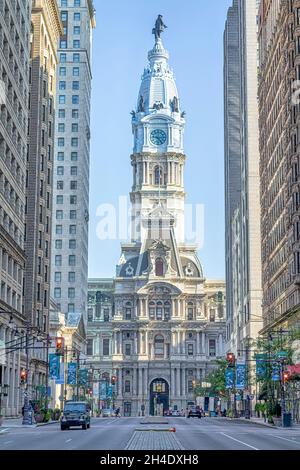 Philadelphia City Hall is at the geographic center of Philadelphia, and until 1986 was the city's tallest structure by 'gentlemen's agreement.' Stock Photo