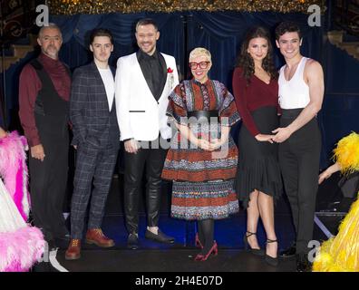 (from second left) choreographer Drew McOnie, Will Young, costume designer Catherine Martin, Zizi Strallen and Jonny Labey attending the West End launch of Strictly Ballroom The Musical, at CafŽe de Paris, London. Photo credit should read: Isabel Infantes / EMPICS Entertainmen Stock Photo