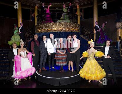 (from second left) choreographer Drew McOnie, Will Young, costume designer Catherine Martin, Zizi Strallen and Jonny Labey attending the West End launch of Strictly Ballroom The Musical, at CafŽe de Paris, London Stock Photo