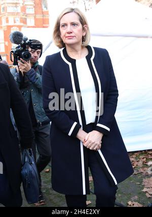 British Work and Pensions Secretary Amber Rudd speaks to the media at ...