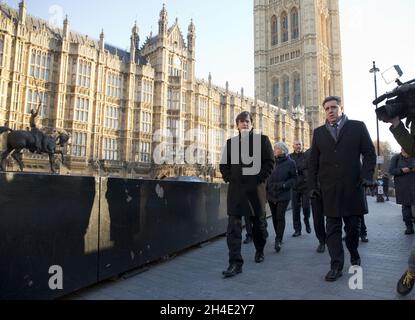 (left) Former Catalan regional president Carles Puigdemont heads to the Houses of Parliament, Westminster, London, as part of his visit to the UK. Picture dated: Thursday December 13, 2018 Stock Photo