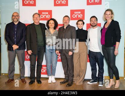 Simon Heath, Adrian Dunbar, Rochenda Sandall, Vicky McClure, Martin Compston, and Priscilla Parish attending a photo call for BBC One's Bodyguard at the BFI Southbank in London. Picture dated: Monday March 18, 2019. Photo credit should read: Isabel Infantes / EMPICS Entertainment. Stock Photo