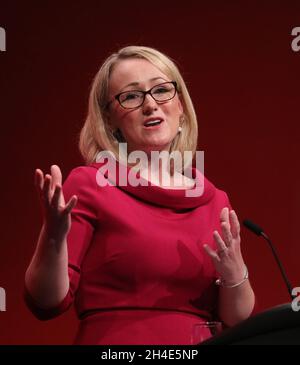 Shadow business secretary Rebecca Long-Bailey addresses delegates on the fourth day of the Labour Party annual conference at the Brighton Centre in Brighton. Picture dated: Tuesday September 24, 2019. Photo credit should read: Isabel Infantes / EMPICS Entertainment. Stock Photo