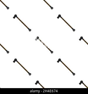 Illustration on theme pattern steel axes with wooden handle, metal ax for hunting. Big kit ax consisting of many identical axes on white background. F Stock Vector
